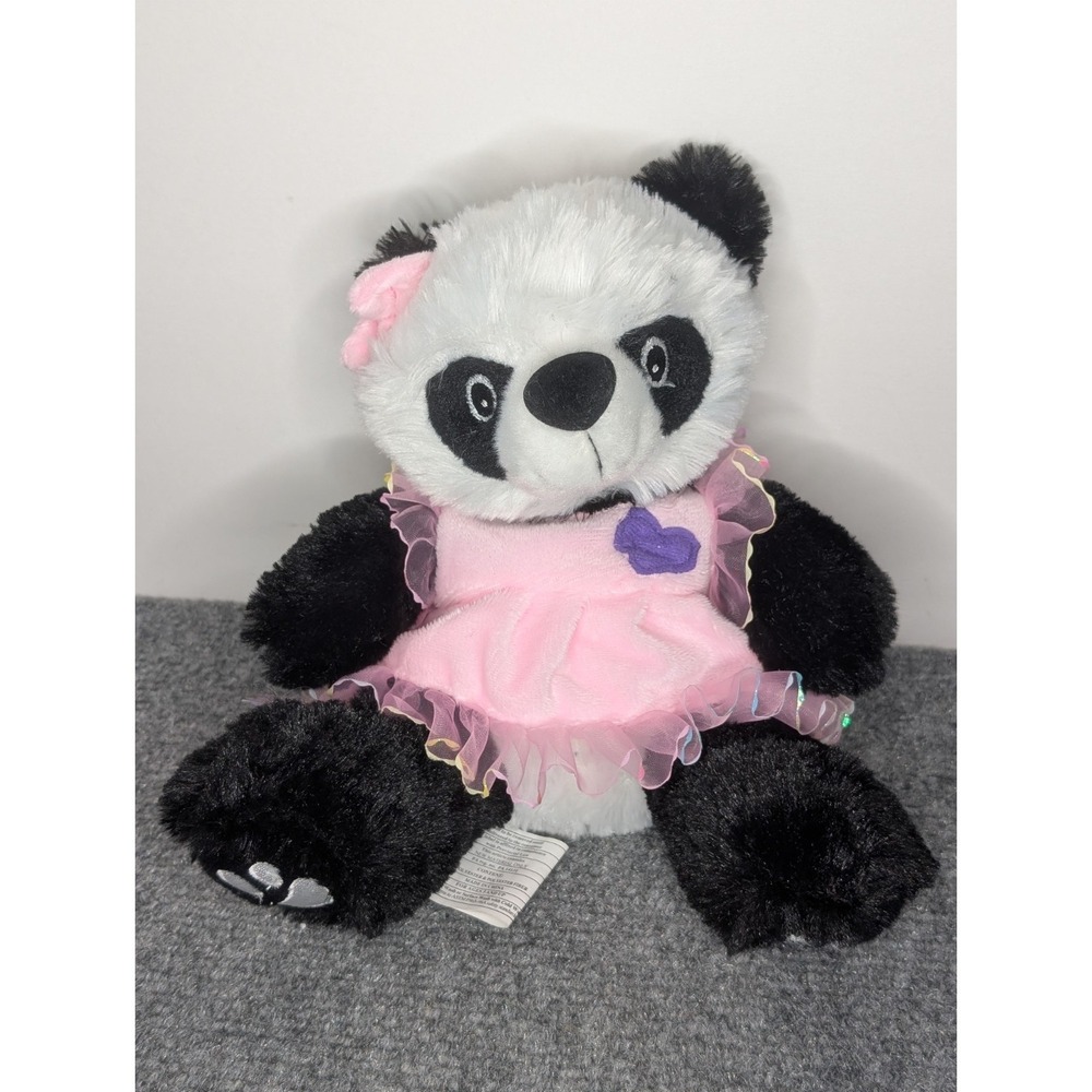 Pecoware Plush Panda Bear Pink Bow Heart Dress 7" Tall Plushie Stuffed Animal